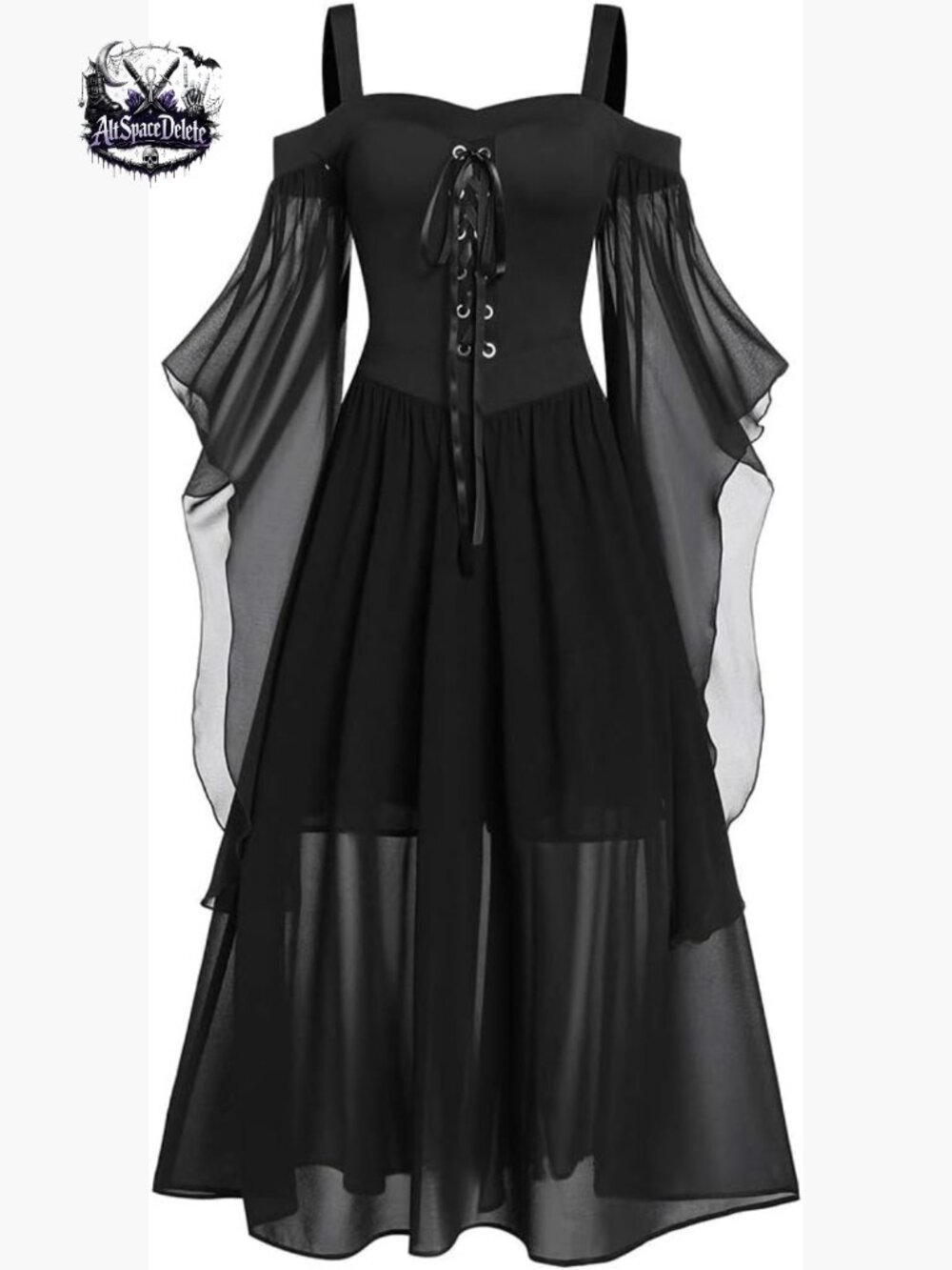 Gothic Punk Dress Cold Shoulder Butterfly Sleeve Cosplay Party Maxi
